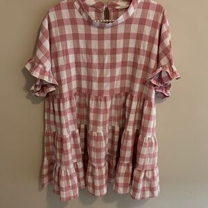 Chic soul 2x Pink and White Gingham Ruffle Blouse